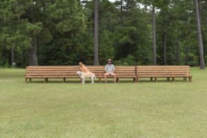 Boo, Charlie, and Daniel on Empty Benches - Camp Hardtner - Summer Camp - Pollock, LA