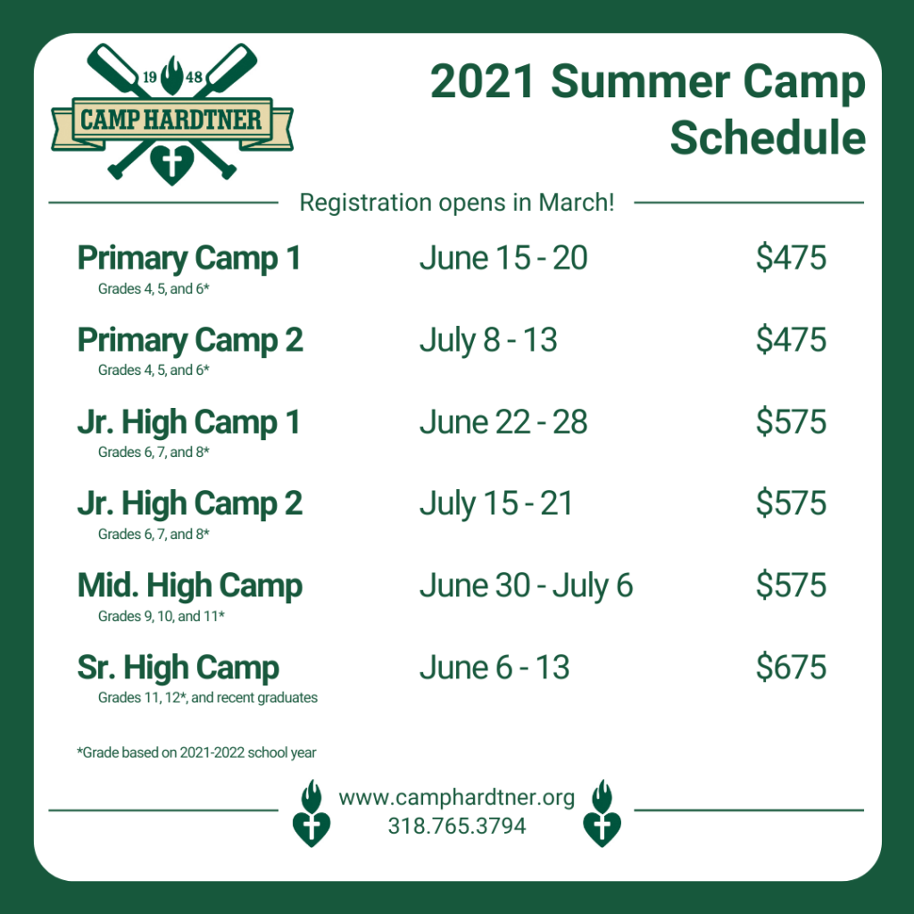 2021 Summer Camp Schedule Published